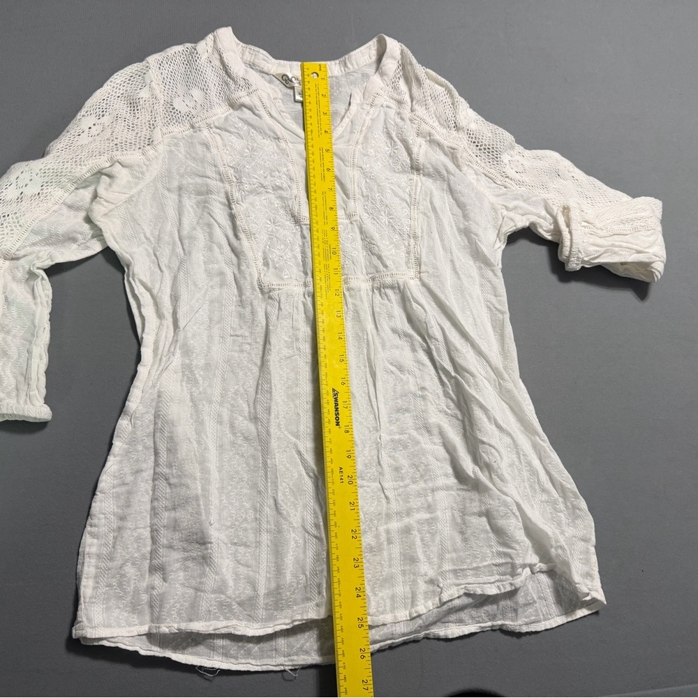 White Lace Tunic Top Boho Cottagecore Embroidered Blouse - Picture 5 of 6